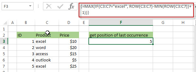 Get the position (index) of Last Occurrence of a value5