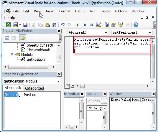 Get the position using Excel vba2