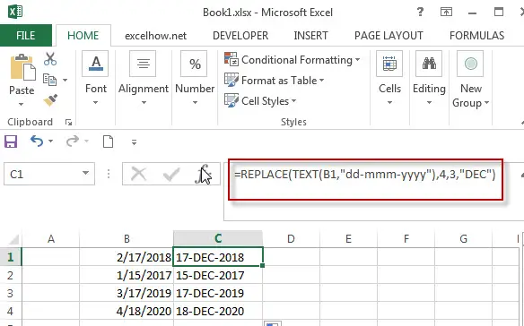 Replace function combine with Text function in Excel1