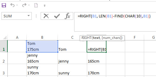 Split Text String by Line Break in Excel2