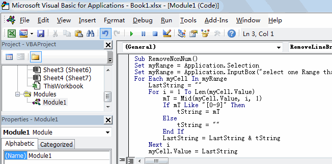 remove non numeric characters from a cell1