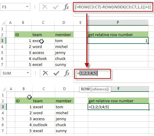 get relative of rows1