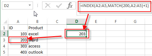 lookup next largest value2