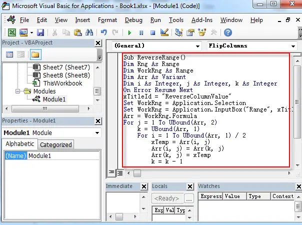 reverse a list with vba8