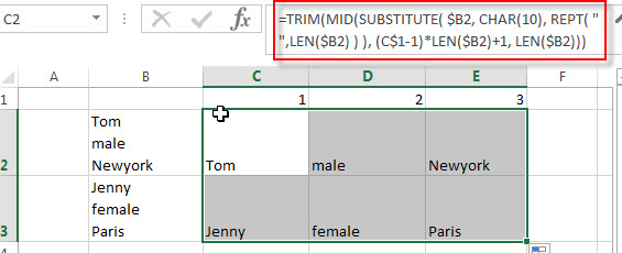 split multiple line from a cell3