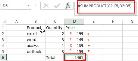 sumproduct function example1