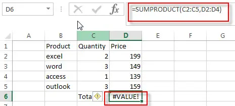 sumproduct function example2
