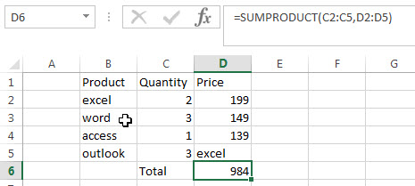 sumproduct function example3