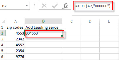 leading zeros text insert number excel cells autofill handle down other