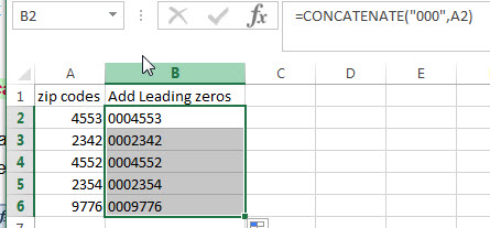 How to insert leading zeros to number or text