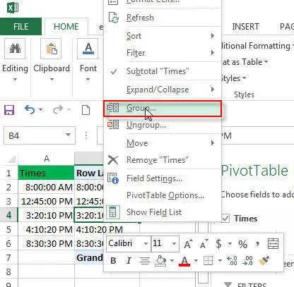 group hour with pivottable8