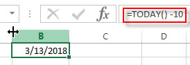 excel TODAY examples2