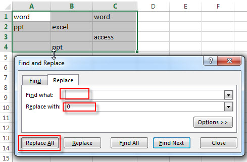 fill blank cells with specific value7