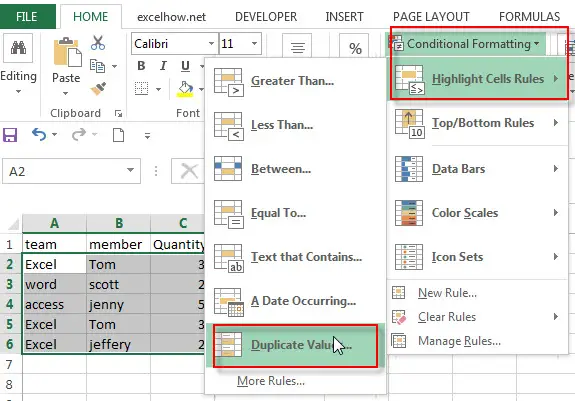 highlight duplicate values2