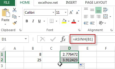 excel asinh function example1