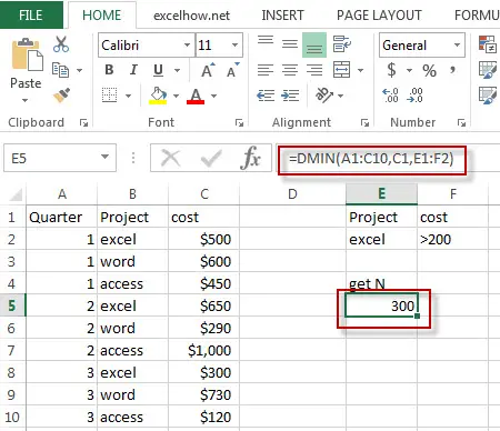 excel dmin function example1