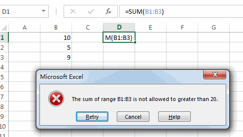 data validation to limit cell4