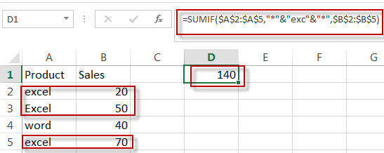 sumif partial text string1