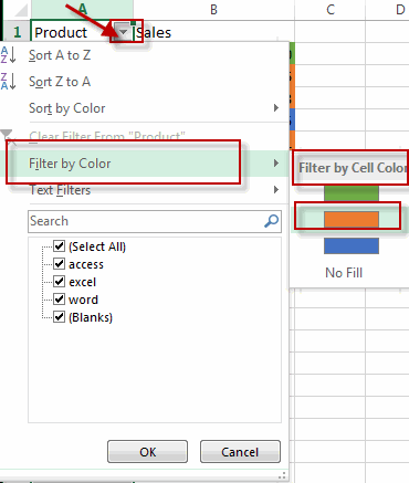 filter and select cell by color3