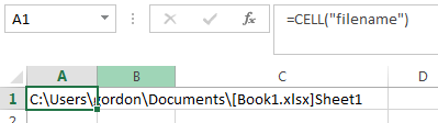 insert filepath filename in cell1