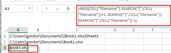 insert filepath filename in cell3