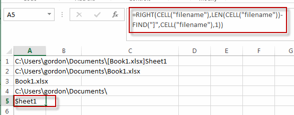 insert filepath filename in cell5