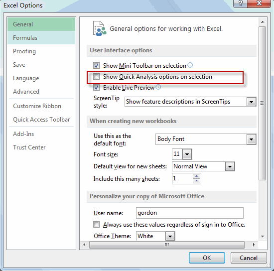 turn off quick analysis feature2