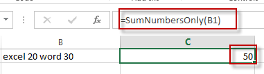 excel sum numbers ignore text2