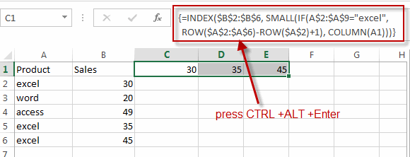 vlookup return multple values horizontally1