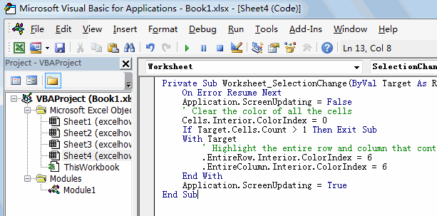 auto highlight row or column of active cell2