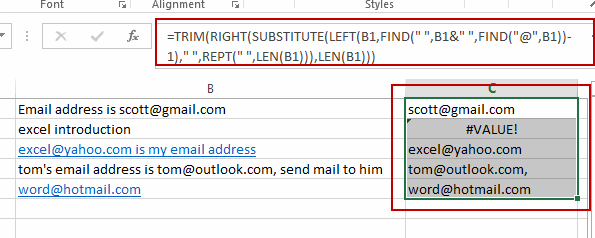 exctract email address from text1