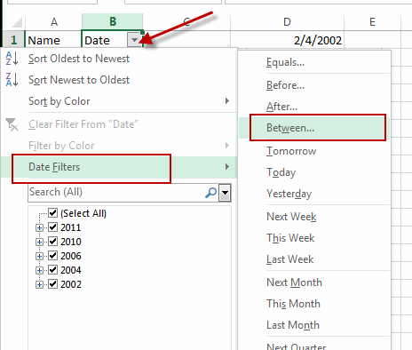 filter between data two dates date text box type upper another start