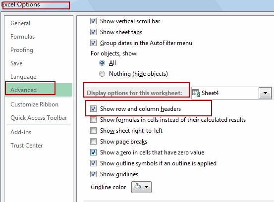 hide show row column header1