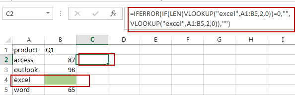 vlookup return blank instead of 0 or NA1