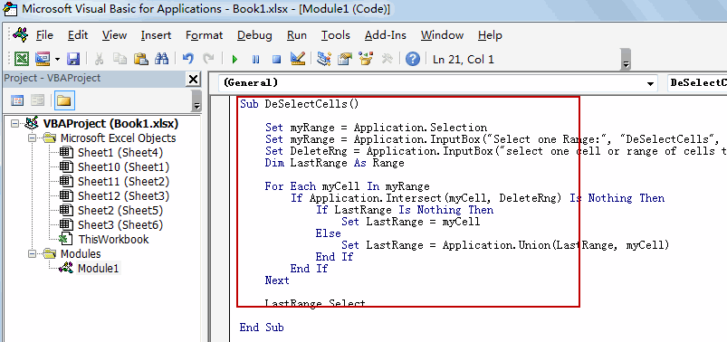 deselect cells from selected range1