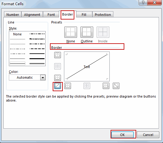 insert diagonal line to cell2