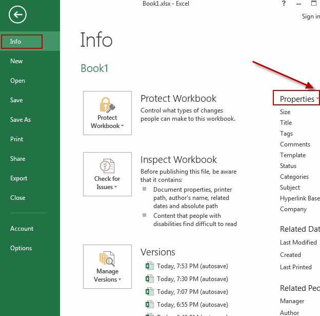 view and change document properties1