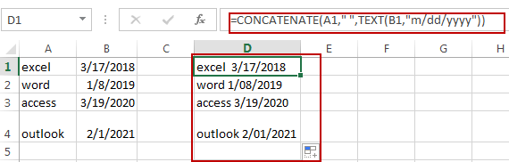concatenate cells and keep date format1