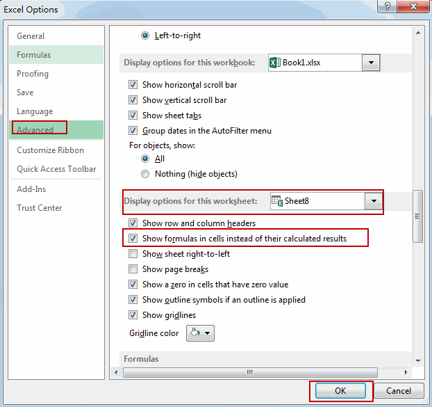 show or hide formulas in cell1