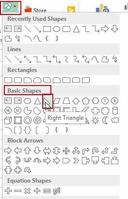 half cell only color excel shape triangle draw single right into