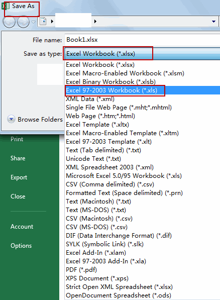 convert xlsx file to xls2