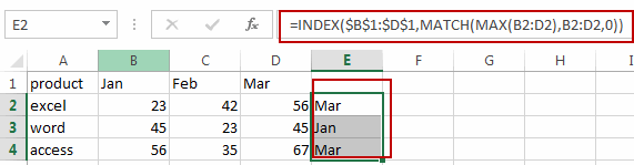 extract column header of the largest value in row1