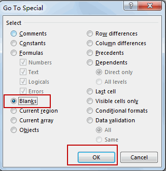 select blank cells or nonblank cells3