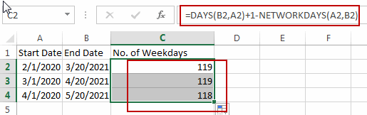 calculate number of weekdays1