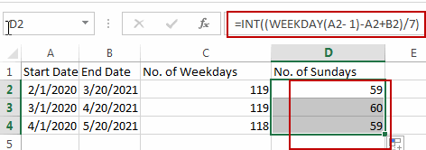 calculate number of weekdays2