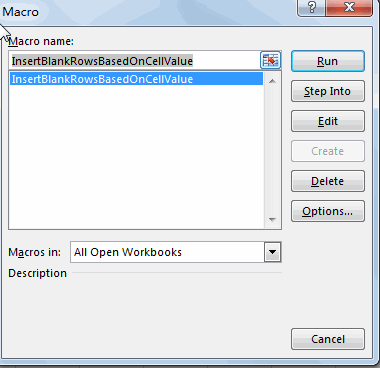 insert blank rows based on cell value2