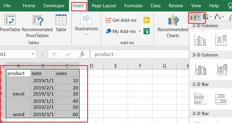 create chart with two level axis10