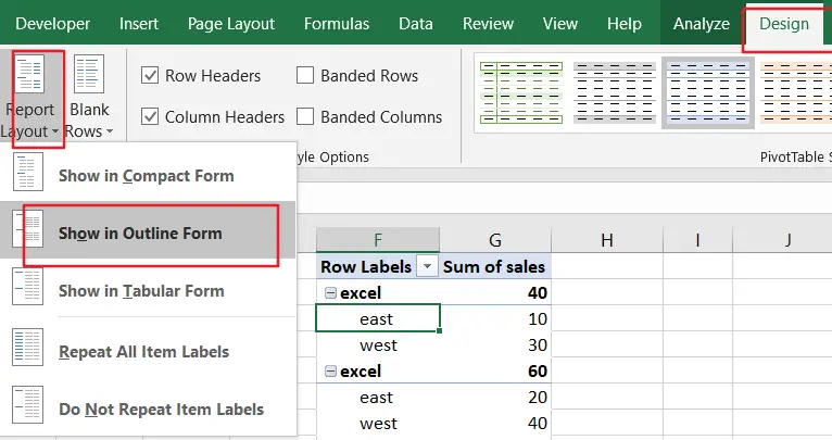 repeat row lables in pivot table2