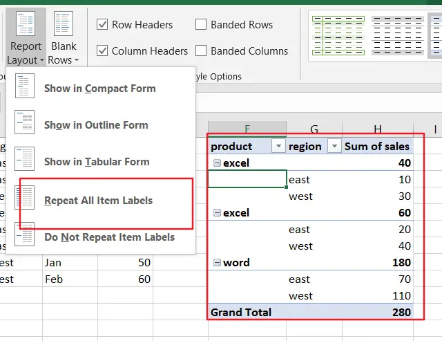 repeat row lables in pivot table4