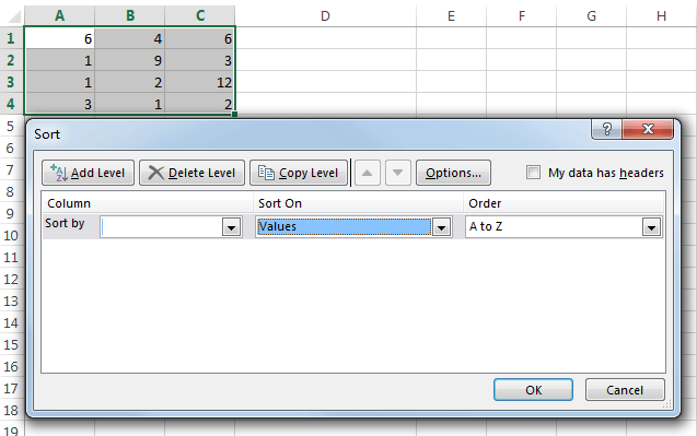 sort data withou column header3